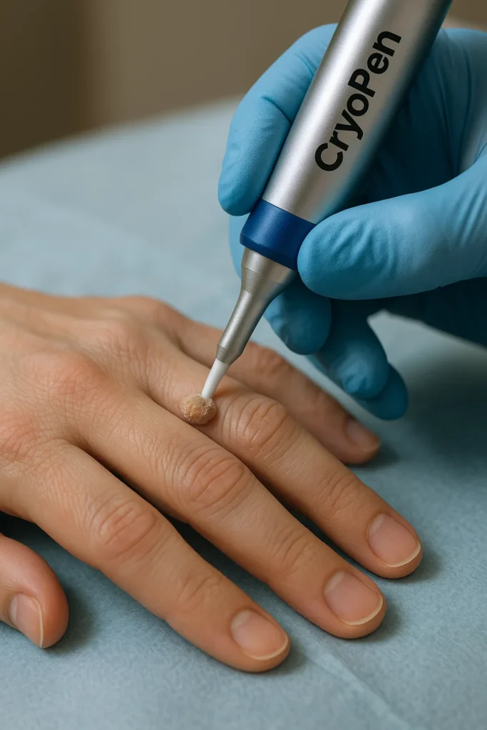 example of cryopen wart removal Staffordshire treatment on a persons finger