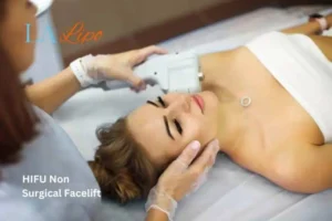 Woman having Hi-Fu to reduce wrinkles Staffordshire.