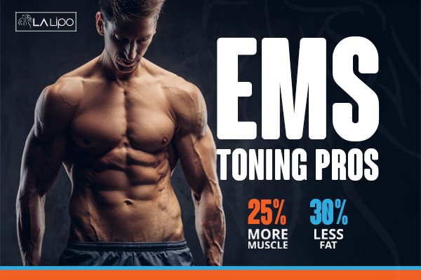 Graphic of man with toned body showing the benefits of LA-EMS Body Sculpting Staffordshire treatment