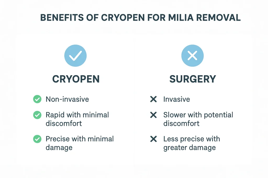 Benefits of cryopen for milia removal Staffordshire compared to surgical treatments.