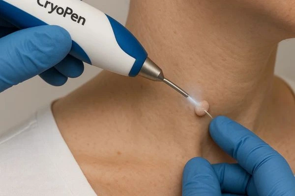 Person receiving Cryotherapy skin tag removal Staffordshire