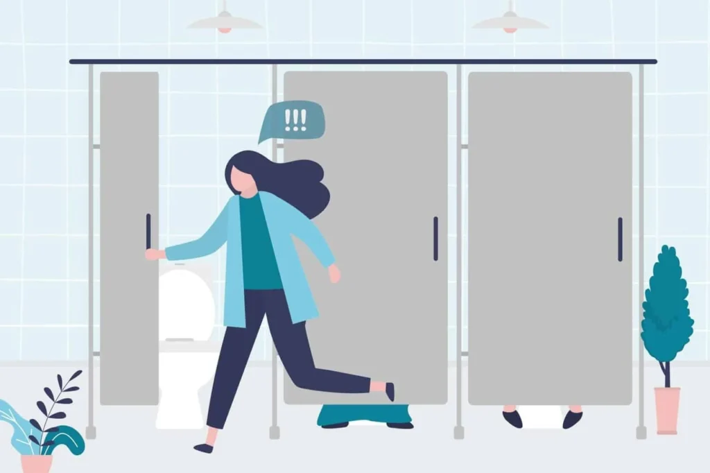 graphic of Urine incontinence Staffordshire woman running to the toilet.