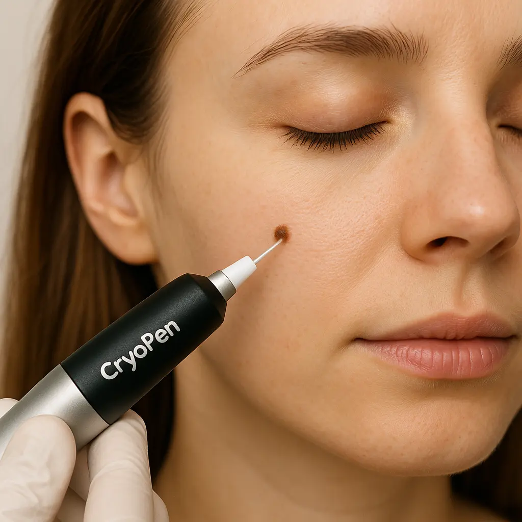 woman receiving facial mole removal Staffordshire using cryopen